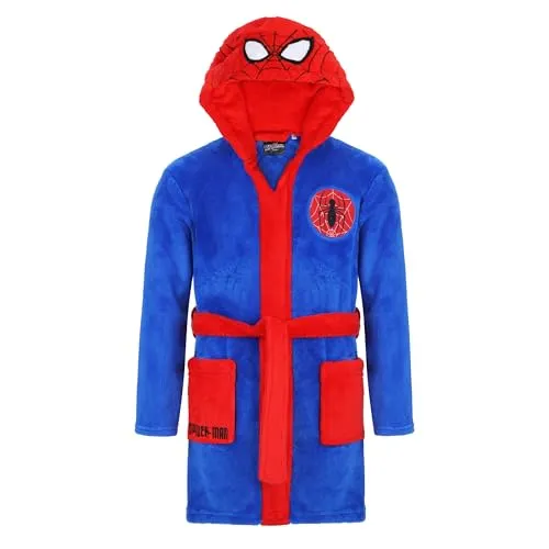 Spiderman Bademantel für Kinder Jungen mit Kapuze - Bademäntel für Jungen, kuscheliges Fleece-Design mit Spiderman-Motiv, ideal für kleine Superhelden und perfekte für gemütliche Abende oder den Weg zum Schwimmunterricht.