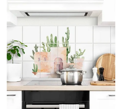 K&L Wall Art Fliesenaufkleber selbstklebend Klebefliese Kachel Kaktus Deko Toskana Boho Küche