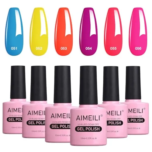 AIMEILI UV LED Sommer Neon Gellack mehrfarbig ablösbarer Gel Nagellack Gel Polish Set Kit - 6 x 10ml - Kit Nummer 11