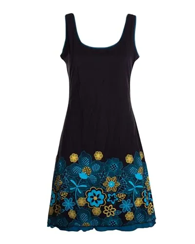 Vishes Damen Longshirt-Kleid mit Blümchen in Schwarz I Größe XS (34-36) I Handgefertigt aus 100% Baumwolle I Stylisches Sommerkleid für Freizeit & Alltag I Nachhaltige Alternative Bekleidung