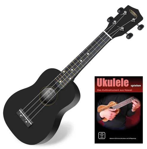 Classic Cantabile US-100 BK Sopran-Ukulele Schwarz Set - Ukulelen Set mit Sopran Mensur, 15 Bünden und leichtgängigen Mechaniken. Inklusive Lernheft für den schnellen Einstieg in die Welt der Ukulelen.