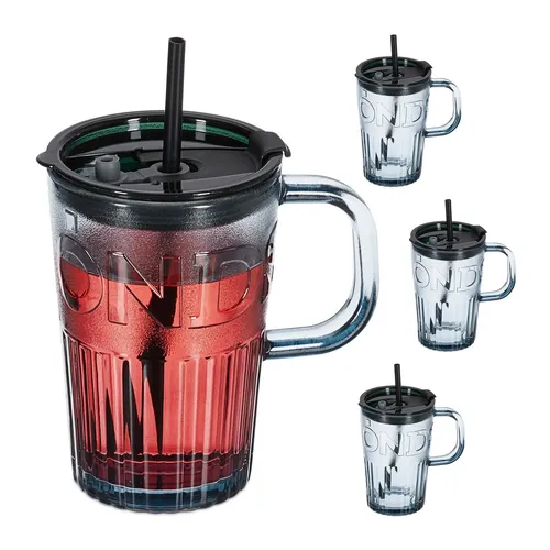 Trinkgläser Wasserglas mit Deckel Smoothieglas mit Strohhalm Eisteeglas 4er Set