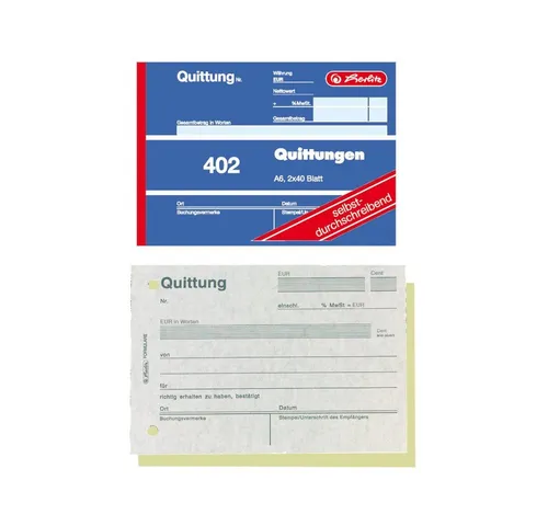 Herlitz Geschäftspapier 8x Herlitz Quittungsblock 402 / A6 quer / 2x40 Blatt / selbstdurchschr