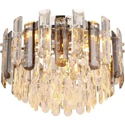Deckenlampe 5-flammig mit Kristallen und Glasstäben - Lampen für luxuriöse Beleuchtung, kombiniert funkelnde Kristallbehänge mit rauchfarbenen Glasstäben. Ideal für stilvolle Wohnräume.