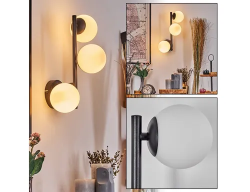 hofstein Wandleuchte im Retro-Stil aus Metall und Glas - Moderne Wandleuchte für den Innenbereich, 3-flammig, mit elegantem Kugelschirm aus Glas, ideal für stimmungsvolle Akzentbeleuchtung. Maße: 23 cm Breite, 37 cm Höhe, Ausladung 20,5 cm.
