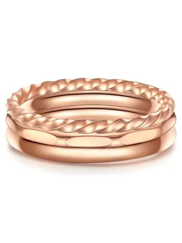 Eastside Damen Set (Ring 3er) aus roségold Edelstahl - Ringe für Damen: Hochwertige, rosévergoldete Edelstahlringe im Set, ideal für vielseitige Looks – perfekt als Geschenk in edler Verpackung.