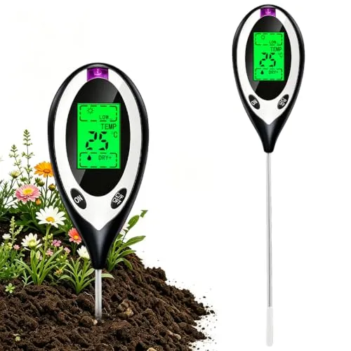 HEEGFF Bodentester, Boden-pH-Messer 4-in-1 Bodentest Messgerät für Temperatur/pH/Licht/Feuchtigkeit, Digital Plant Bodentest Messgerät für Pflanzenerde, Garten, Bauernhof, Rasen, Gemüsegarten