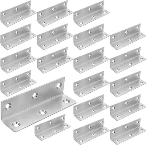 ASelected 22 Stücke Winkelverbinder Edelstahl 100 x 25 x 25 mm, Eckwinkel Edelstahl 25x25 mm, Winkel Metall 90 Grad zum Befestigen und Reparieren von Möbeln, Verstärkungsfuge, Silber