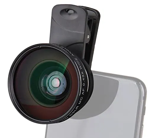 Smartphone Super Weitwinkelobjektiv 0.43x + Makro Linse 15x Clip Aufsatz für Smartphone und Tablet