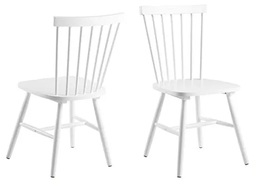 AC Design Furniture Susanne Esszimmerstühle 2er Set - Skandinavische Esszimmerstühle aus massivem Birkenholz mit hoher Rückenlehne, ideal für komfortable Mahlzeiten und pflegeleicht dank mattweißer Lackierung.