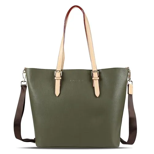 Bugatti Shopper Ella - Olive, 2-in-1 Handtasche - Handtasche mit herausnehmbarer Kosmetiktasche, ideal für Stadtbummel und Freizeit. Praktisches Design mit verstellbarem Schultergurt und geräumigem Hauptfach.