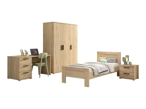 aufm Kessel Jugendzimmer-Set Keelia Eiche – Komplettset für Kinderzimmer - 4-teiliges Set aus Bett, Nachtkonsole, Kleiderschrank und Schreibtisch. Funktionale Lösung mit viel Stauraum und einem modernen Design in Eiche Dekor. Ideal für ein stilvolles und praktisches Jugendzimmer.