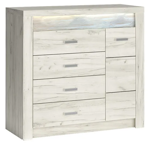 Lomadox INGENIO-161 Kommode mit LED-Beleuchtung in Esche Weiß - Moderne Kommode INGENIO-161 in Esche Weiß, ideal für dein Wohn- und Esszimmer. Mit LED-Beleuchtung, eleganten Metallgriffen und robuster Verarbeitung für eine stilvolle Atmosphäre.