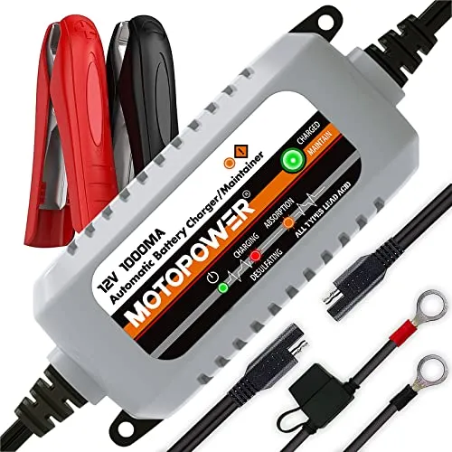 MOTOPOWER MP00205B 12V 1000mA Automatisches Ladegerät - Sonstige Messgeräte - Kompaktes, robustes Ladegerät mit Impulsladetechnologie für maximale Batterieleistung und Lebensdauer, ideal für Autos und Motorräder.