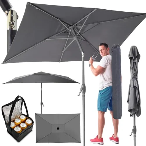 TOM rechteckiger Sonnenschirm mit Kurbel – 140 x 210 cm in Anthrazit oder Beige