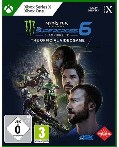 Monster Energy Supercross - The Official Videogame 6 (Xbox One / Xbox Series X) - Spiele für Xbox Series X & S mit personalisierbarem Skill-Tree für individuelle Fahrerfähigkeiten und kreativen Helm- und Streckeneditoren, ideal für Anfänger und Profis.