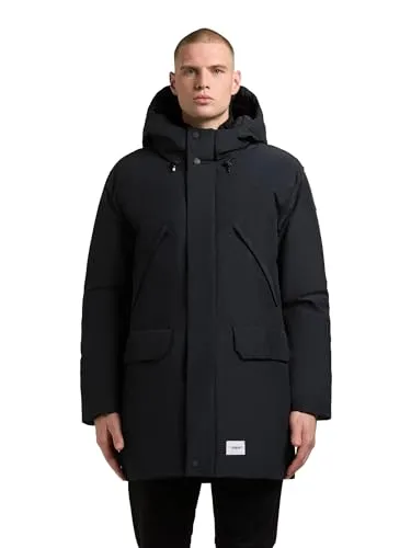khujo Herren Kurzmantel warme lange Winterjacke mit gefütterter Kapuze Figaro Port Blue Gr. XL