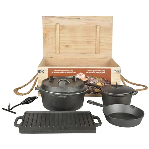Outdoor Camping Koch-Set Gusseisen Dutch Oven - Grillzubehör für Camping mit 7-teiligem Set, ideal für schmackhafte Gerichte im Freien und leicht zu reinigen.