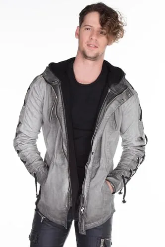 Cipo & Baxx Herren Jacke Übergangsjacke Kapuze Used Look Windbreaker mit Backdetail ausgefallene Winterjacke Design Gr.XXL Anthracite