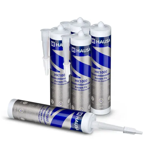 High-Tack Montagekleber 5x 290ml - Extrem starker Hybridkleber für vielseitige Anwendungen - Klebstoffe: 5 Kartuschen Hybridkleber, flexibel, frost- und hitzebeständig, ideal für Beton, Holz, Glas und mehr.