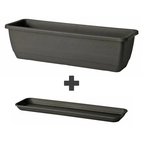 Blumenkasten mit Untersetzer 50 cm in anthrazit Blumentopf Blumenkübel Balkon