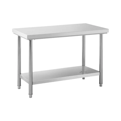 Royal Catering Edelstahltisch 120 x 60 cm - Gastro-Arbeitstisch mit hoher Tragkraft von 400 kg, ideal für Profiküchen und Metzgereien. Hygienisch, langlebig und pflegeleicht aus Edelstahl, mit höhenverstellbaren Füßen für stabilen Stand.