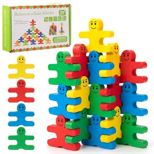 Jesustree Holz Stapelspielzeug, 16 Teile Balance Stacking Blocks Spiel Pädagogisches Holzspielzeug Motorikspielzeug Montessori Lernspielzeug Geschenke für Kinder ab 3 4 5 6 Jahre