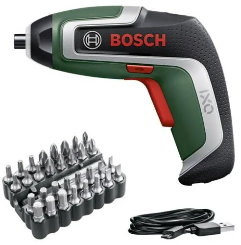 Bosch Home and Garden IXO 7 Akku-Schrauber 3.6V mit Bit-Set - Akkuschrauber IXO 7 mit 20% höherem Drehmoment. Ideal für vielseitige Anwendungen wie Schrauben, Bohren und mehr. Inklusive 32-tlg. Bit-Set und 360°-LED-Lichtring für optimale Sicht.