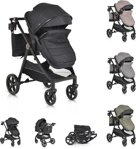 Moni Kinderwagen 2 in 1 Tokyo 22 kg umbaubar Wickeltasche Stoßdämpfer klappbar schwarz