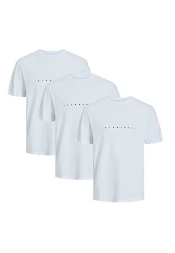 Jack & Jones T-Shirt 3er Pack Star JJ (Spar-Set, 3-tlg) T-Shirt - Baumwolle - Atmungsaktiv - Mit Print auf der Brust