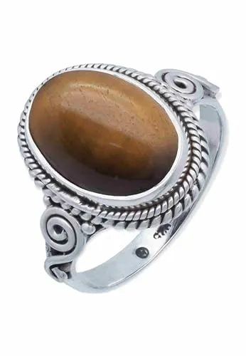 mantraroma Ring Damen Silber 925 Tigerauge Edelstein braun ausgefallen verspielt