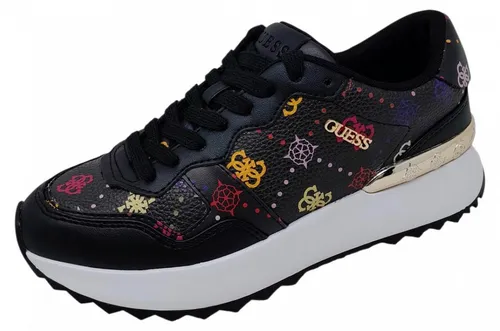 Guess Vinsa 4 Sneaker Schwarz in Gr. 40 - Stilvoll und Bequem - Sneaker für Damen mit flachem Absatz und praktischen Schnürverschluss. Das Synthetik-Obermaterial sorgt für hohen Tragekomfort und die modische Farbe black multi macht sie zum perfekten Begleiter.