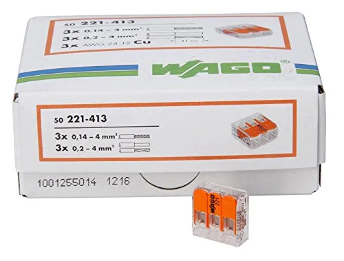 Kopp 33346427 Wago Steckklemme 3-fach mit Hebel für Flexible Drähte Wiederöffenbar 1, 5 - 2, 5 mm² Inhalt 50 Stück, Transparent/Orange