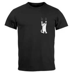 Neverless Print-Shirt Herren T-Shirt Aufdruck Katze Cat Logo lustig Kapuzen-Pullover Männer mit Print schwarz M