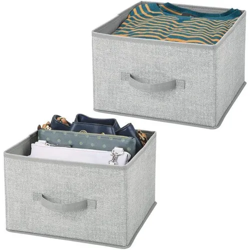 2er-Set Aufbewahrungsbox mDesign Stoffbox mit Griff aus Kunstfaser grau