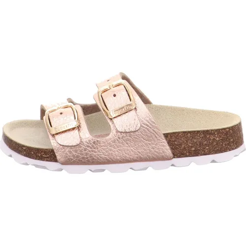 Superfit Mädchen FUSSBETTPANTOFFEL Hausschuhe in Bronze 9000 - Hausschuhe für Mädchen mit orthopädischem Tieffußbett aus Naturkork und anpassbarer Weite durch 2 Schnallen für optimalen Komfort.