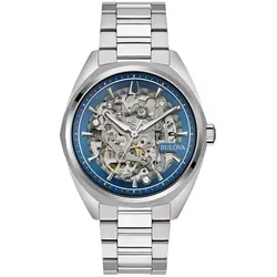 Bulova Herren Analog Quarz Uhr 96A292 - Elegante Armbanduhr für Herren mit silbernem Edelstahlgehäuse, blauem Ziffernblatt und Leuchtzeigern. Ideal für jeden Anlass und spritzwassergeschützt.