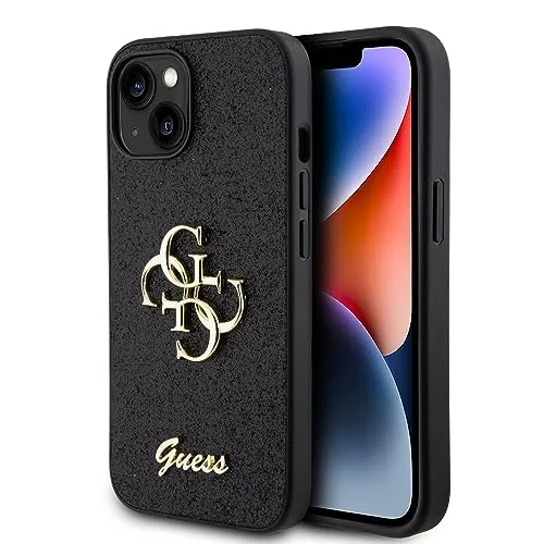 Guess iPhone 15 Schutzhülle Glitter Script Big 4G Schwarz - Taschen & Schutzhüllen, stylisches Design mit Glitzer für zusätzlichen Schutz und einen modischen Look.