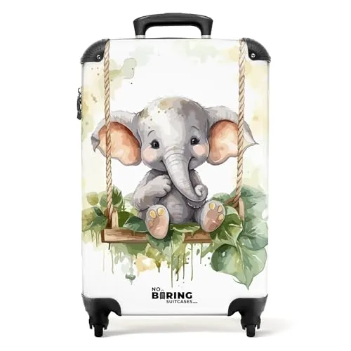NoBoringSuitcases.com® Handgepäck Koffer Kinder - Elefant Design, 55x35x20 cm - Kindergepäck: Leichter Hartschalenkoffer mit 36 Liter Volumen, kratzfest und mit praktischen Rollen für mühelosen Transport – ideal für kleine Reisende!
