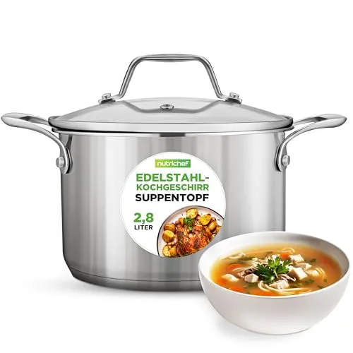 Produktbild NutriChef Edelstahl Kochtopf 3L mit Glasdeckel – Induktionsgeeignet