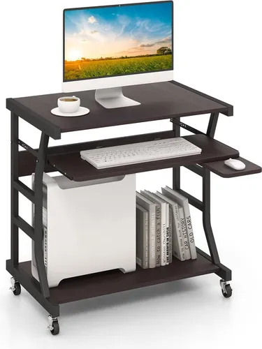 COSTWAY Schreibtisch mit Rollen