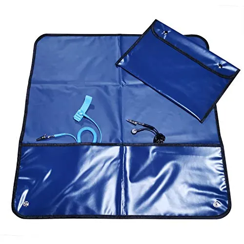 Quadrios ESD-Service-Set Dunkelblau 600mm x 600mm - Professionelles ESD-Service-Set für sicheres Arbeiten mit Elektronik, inklusive antistatischer Arbeitsunterlage und Erdungsverbindungen, ideal für Technikbegeisterte.