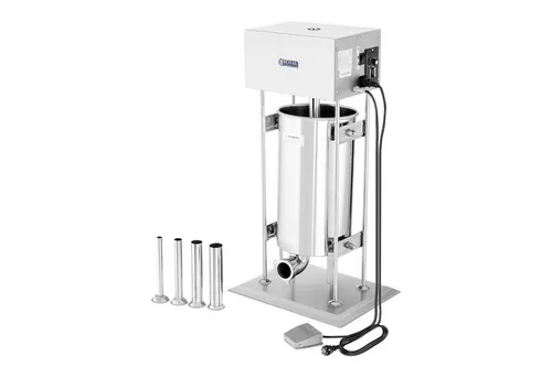 Royal Catering Wurstfüller 15 L elektrisch - inkl. 4 Füllrohre - Professioneller Wurstfüller für Metzgereien und Restaurants, 15 L Kapazität, 260 W Motor und Fußpedal für einfache Bedienung und effiziente Wurstherstellung.