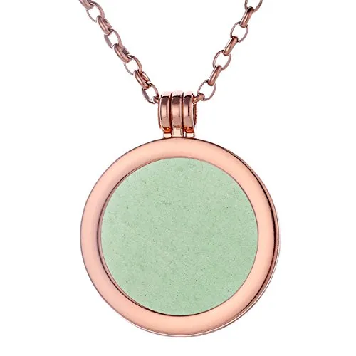 Morella Damen Halskette Rosegold 70 cm Edelstahl und Anhänger mit Edelstein Aventurin Coin 33 mm Chakren Scheibe in Schmuckbeutel