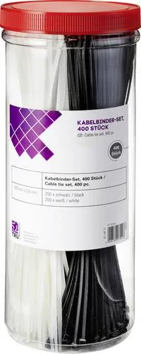 TRU Components 1572053 Kabelbinder 300mm 3.60mm Schwarz, Natur 400St.
