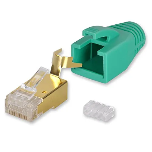 Yonix 10 x Netzwerkstecker RJ45 Cat 7 / 6A | vergoldet | Einführhilfe | Knickschutz | Tülle türkis | NSY-758TU