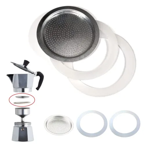 World Trade Dichtung und Filter Kaffeemaschine Universal für Moka-Ersatzteile (2 x Dichtungsring aus Silikon + 1 x Filter) (1/2 Tasse), 49734
