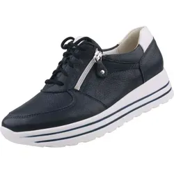 Waldläufer Damen Sneaker Low H-Lana Dunkelblau 39,5 - Damen-Sneaker aus weichem Hirschleder mit herausnehmbarem Fußbett und seitlichem Reißverschluss für einfaches An- und Ausziehen, ideal für kräftige Füße.