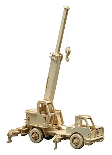 Pebaro 863/4 Holzbausatz Kranwagen, 3D Puzzle Baufahrzeug, Modellbausatz, Basteln mit Holz, Holzpuzzle, Bastelset, vorgestanzte Holzplatte, ausbrechen, zusammenstecken, fertig, Geschenkidee