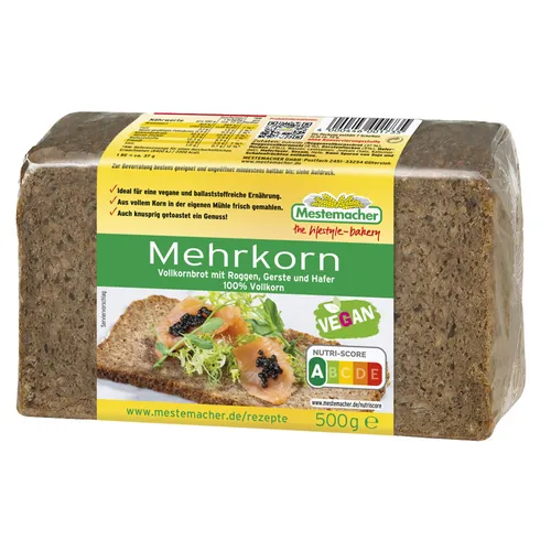 Mestemacher Mehrkornbrot Vollkorn Roggen Gerst und Hafer 500g